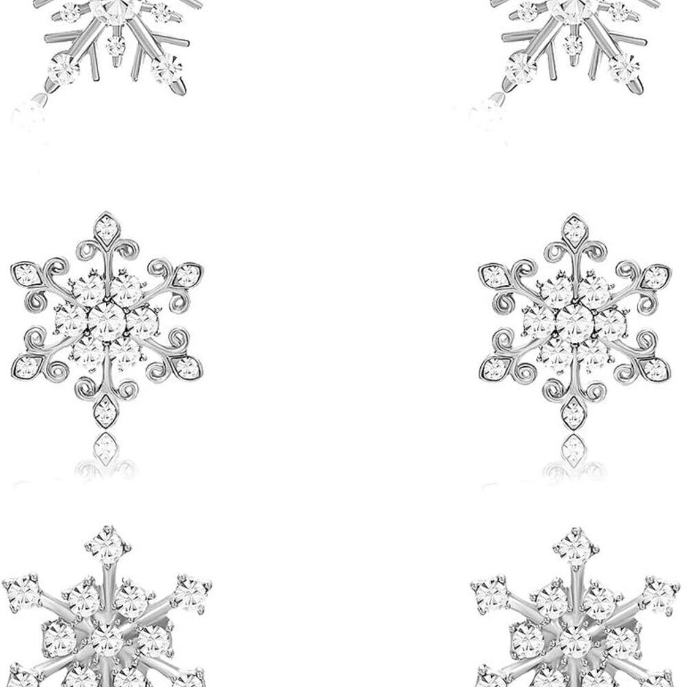 Snowflake Earrings for Women Rhinestone Crystal Christmas Snowflake Stud Earring